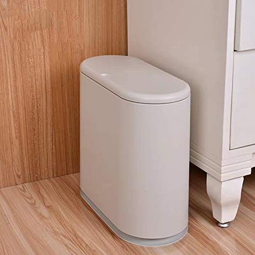 Ieek TRASH CAN With Press Top Lid,2.4 Gallon/10 Liter Garbage Can Modern Waste Basket For Bathroom,Living Room,Office,Kitchen And Narrow Spaces,Grey thumb #2