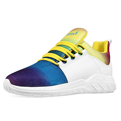 Soulsfeng Running Shoes for Men Size 12 Breathable Lightweight Fashion Sneakers Mens Non Slip Walking Tennis Shoe Footwear Human Runner Rainbow Color