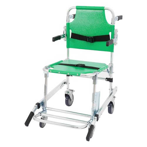 Silla de escalera plegable para personas mayores, capacidad de carga de 159 kg, silla de evacuación con cinturones de seguridad, elevador de escaleras sin instalación, silla de ruedas (verde)