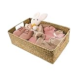 Sobotoo Woven Wicker Storage Bins with Lid, Button Hand-woven Rattan Desktop Storage Box Storage Bas