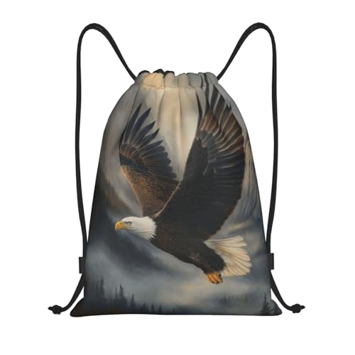 Drawstring Bag, A Bald Eagle In Flight Design Durable Water Resistant For Sport,Travel - Lightweight Sackpack