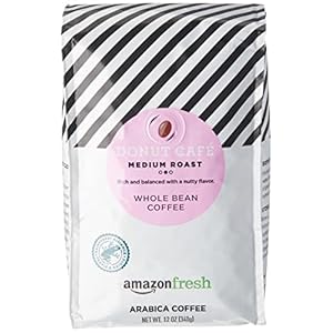 AmazonFresh Donut Cafe Whole Bean Coffee, Medium Roast, 12 Ounce (Pack of 3)