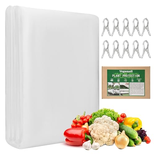 2 * 10m Garden Fleece Frost Protection for Plants with 10 Stainless Steel Clip Fittings, 17gsm Horticultural Fleece, Plant Covers for Winter for Vegetables, Fruits, Flowers