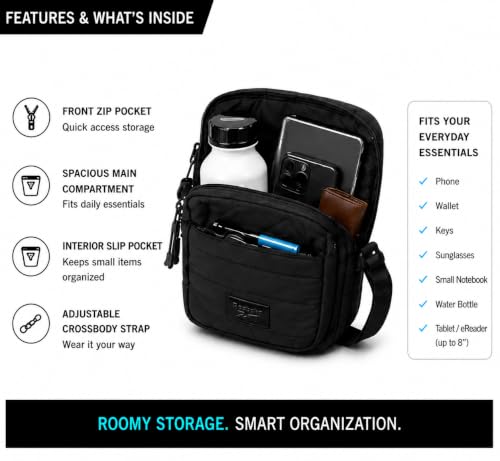 Image of Reebok Womens Crossbody Bags - Lightweight Sling Cell Phone Purse, Quilted Small Crossbody Bags Women