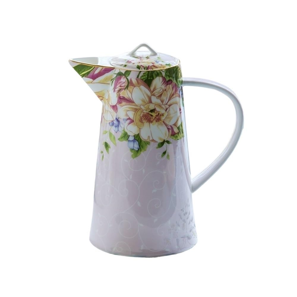 MYUYEE Water Carafe 1200Ml Water Pitcher With Lid And Handle Bone China Tea Kettle Vintage Water Jug Kitchen Cold Or Hot Beverages Coffee Juice Pot Water Jugs (Pink)