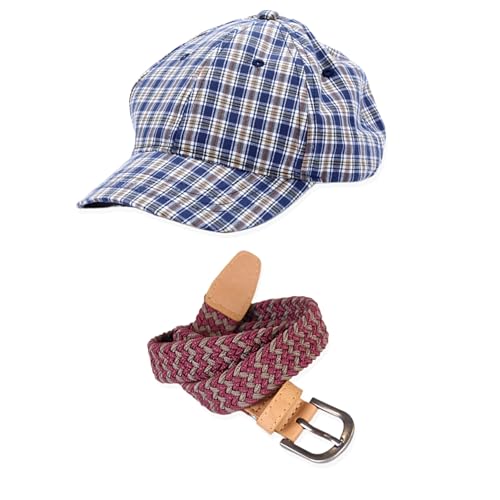Toddler Boys 3T 4T Classic Plaid Ball Cap and Stretchy Leather Belt Set