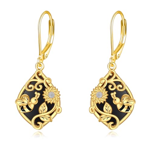 Image of LUHE Bee Earrings for Women 925 Sterling Silver Bumble Earrings with Honeycomb Honeybee Jewelry Dangle Gifts for Women