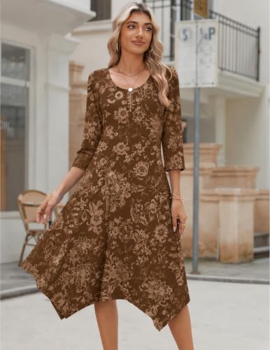 Image of Zeagoo Midi Dresses Women 2026 Dress 3 /4 Sleeve Casual Dresses with Pockets A Line Summer Beach Sundress