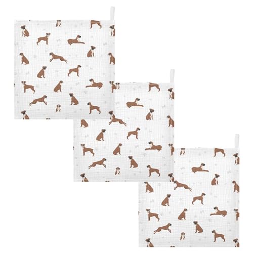 Image of vvfelixl Baby Cotton Washcloths Boxer Dog Infants Bath Towel for Unisex Puppy Face Towels for Newborn, Natural Baby Wipes Delicate Skin, 11.8 X 11.8 inch, one sizex3