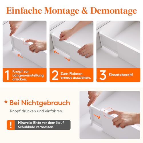 Lifewit 4 Set Schubladentrenner, Verstellbar Schubladen Trenner für Innenlänge 34–50cm & Höhe＞15.5cm Organizer Ordnungssystem für Küche/Kleiderschränke/Schreibtisch, Weiß