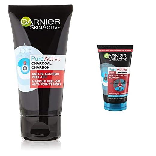 Garnier - SkinActive - Pure Active - Masque Peel-Off Anti-Points Noirs - Peaux Grasses à Imperfections - 50 ml & Garnier SkinActive - Nettoyant 3 en 1 Charbon Anti-Points Noirs Incrustés - 150 ml