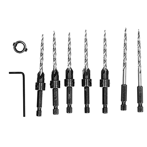 Juego de brocas para avellanador de madera, brocas cónicas ajustables con vástago hexagonal de 1/4, broca avellanadora 11/64 para carpintería, incluye dispositivo de biselado y