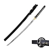 HMS Japanese Samurai Katana Sword, Folding Fan Pattern Tsuba, Hand Forged, 1095 Carbon Steel, Clay...