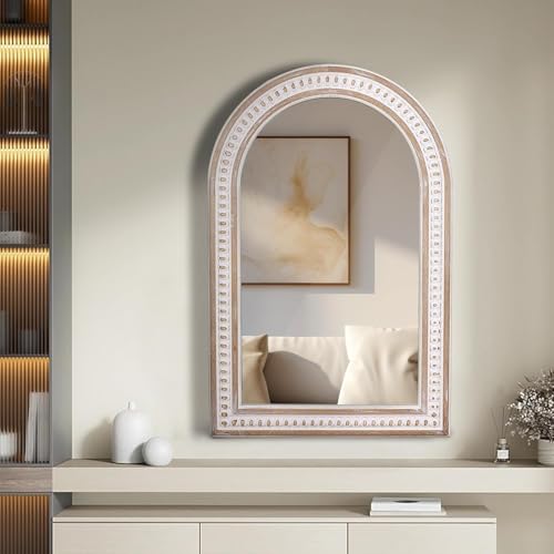 Arched Wooden Wall Mirror Frame Boho Decorative Wooden Frame with...