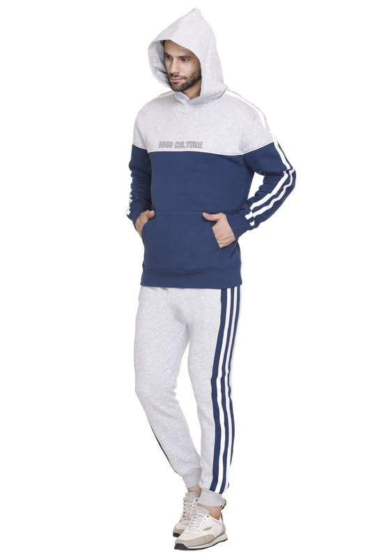 Mens Hood Neck Winter Tracksuit Hooded Jacket with Elastic Waist Lower Warm Soft Jogging Suit Activewear Set for Gym Running and Casual Wear Color Block Track Suit for Gents-image-15