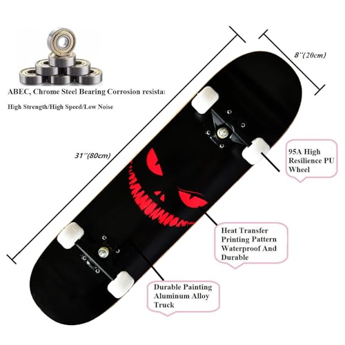 Image of Skateboards for Beginners Kids Boys Girls and Adults,31''x8'', 7-Layer Maple, Double Kick Concave, Fascinating Cool, Solid&Durable