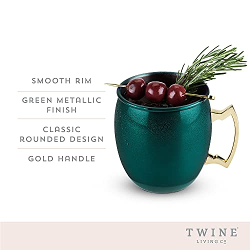 Twine Moscow Mule Mugs, Stainless Steel Moscow Mule Cup, Cocktail Drinkware, Copper Bar Cart Accessories, 16 Oz, Emerald #TOP1