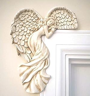 Garden Mile Angel Door Frame Ornament, Vintage Style Shabby Chic Angelic Figurines, Ivory Angel Wings, Unique Antique Look, Home Decoration, Wall Sculpture. (Left Angel)