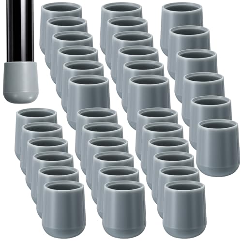 Image of Jetec 36 Pcs Gray Folding Chair Leg Caps, 3 /4 Inch Round Protectors | Heavy-duty Plastic Glides, Non-marring Floor Protectors for Hardwood Tile Floors, Replacement Feet Tips, Round Tube Fit