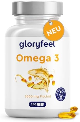 Omega 3 Kapseln Hochdosiert – 3000mg Fischöl (Triglycerid-Form) | 240 Kapseln mit Vitamin E (Antioxidans) zur idealen Ergänzung von EPA & DHA – Reines Omega3 Fischöl – Laborgeprüft
