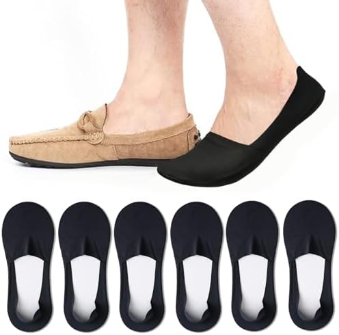 Men's Thin No Show Socks for Loafer, Invisible Low Cut Liner Sock 6 Pairs