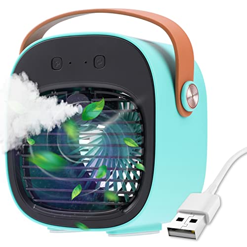 Climatiseur portatif, OUZRTG Climatiseur mobile Mini refroidisseur d'air Mini ventilateur portatif de refroidissement par eau, Silencieux 3 vitesses, Ventilateur de bureau USB (Blue) Cover