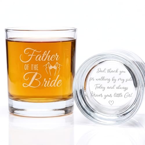 TAMUNBEE Father Of The Bride Gifts Engraved Whiskey Glass 11 Oz Bottom Love Message And Wedding Keepsake Design Gifts For Father Of The Bride
