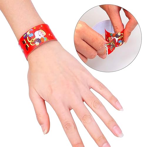 Image of PARTEET (12PCS Christmas Slap Bands for Kids|Santa Claus and Reindeer Theme Slap Bracelets, Wristband for Boys and Girls|Party favours & Christmas Return Gifts for Kids