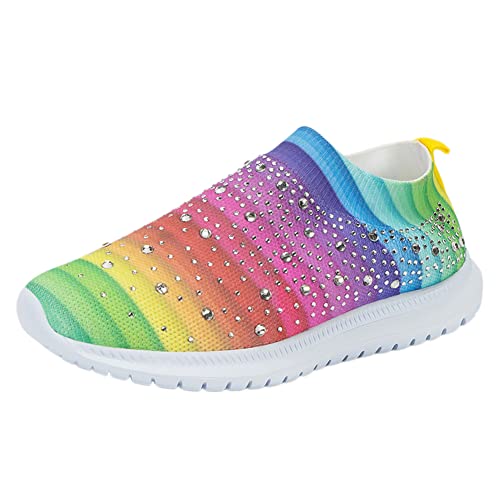 Image of GOSPT Women's Mesh Sport Shoes Rhinestone Glitter Slip On Ballroom Jazz Latin Dance Sock Sneakers