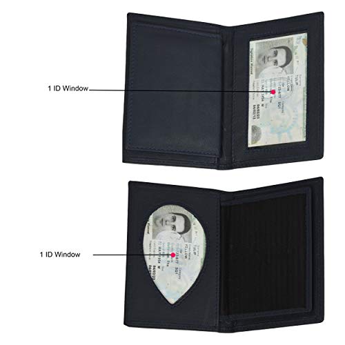 Leatherboss Genuine Leather Police Shield Shape Badge Holder Bifold Wallet, Black4
