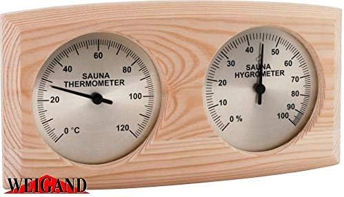 Weigand air knife "Nelinpeli" thermometer / hygrometer combination, juxtaposed in a beautiful wooden frame, sauna, sauna accessories