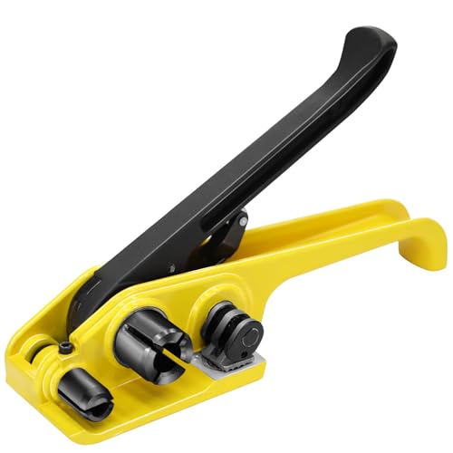 Heavy Duty Banding Strapping Tensioner &amp; Cutter Manual Packaging Tools Windlass for 1/2"-3/4" Width Polyester Poly Strap(Accessory Upgrade,Yellow)
