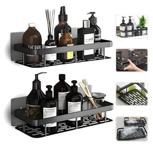 Kit 2 Prateleira Para Banheiro de Porta Shampoo Sabonete Nicho Organizador Lavanderia Box Com Adesivo Sem Furar Parede Premium (Preto)