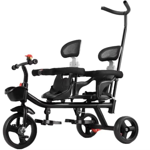 Triciclo tándem para niños pequeños,asientos dobles con barandilla de esponja y respaldo,triciclo de empuje para padres,bicicleta para montar con pedales,bicicleta 3 ruedas,triciclo con frenos de pie