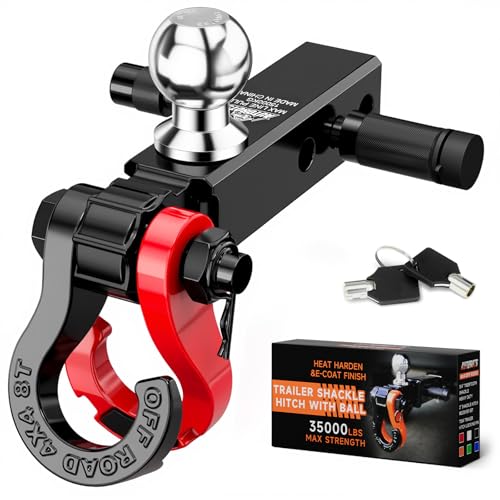 AUTOBOTS Trailer Hitch Ball Mount with 3/4" Recovery Shackle & Locking Hitch Pin & 2" Tow Hitch Ball，Fits 2 inch Hitch Receiver Red