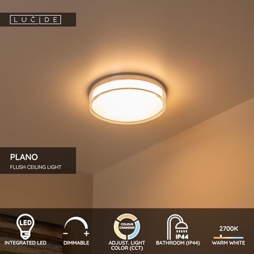 LUCIDE PLANO - Deckenleuchte Badezimmer - Ø 28 cm - LED Dim. - CCT - 1x16W 2700K/4000K - IP44 - Opal