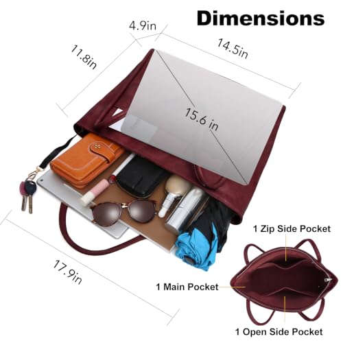 Image of Large Tote Bag for Women Work with Zipper 16L Vegan Leather Ladies Travel Purses and Handbags