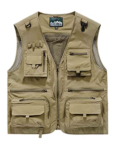 Perbai Men's Outdoor Utility Cargo Fishing Vest Pockets Summer Work Photo Safari Vest Gilet