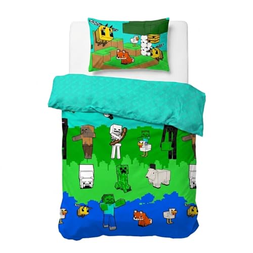 Jay Franco Childrens Minecraft Single Duvet Cover Set 100% Cotton Super Soft Bedding with Pillowcase Official Licensed Product Multicolor 2 Piece Set