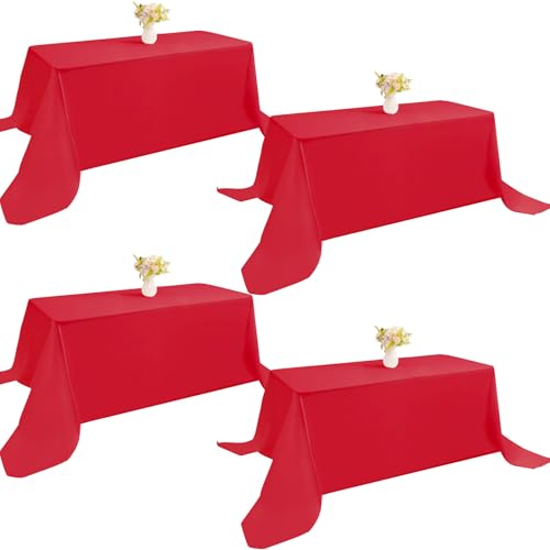 Image of 4 Pack Rectangle Tablecloth 90x132Inch Red Washable Polyester Table Cover for Wedding Dining Table Buffet Parties Banquet Decoration(Red)