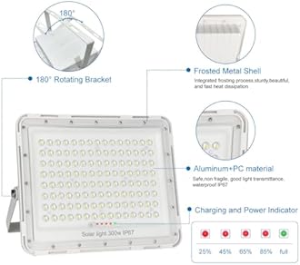300W LED Solar Flood Lights,20000Lumens Street Flood Light Outdoor IP67 Waterproof with Remote Control Security Lighting for Yard, Garden, Gutter, Swimming Pool, Pathway, Basketball Court, Arena