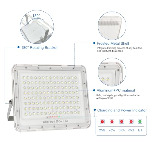 300W LED Solar Flood Lights,20000Lumens Street Flood Light Outdoor IP67 Waterproof with Remote Control Security Lighting for Yard, Garden, Gutter, Swimming Pool, Pathway, Basketball Court, Arena