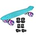 DnKelar Patineta con Equipo de protección, Tabla Retro Mini Cruiser para niños, niños, niñas, Adultos, Rodillos de luz LED 56x15cm Tabla Completa (Turquesa)