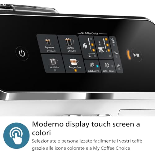 Macchina da caffè espresso automatica Philips Serie 2300-4 bevande, Display touch screen a colori, Sistema LatteGo, SilentBrew, Macinacaffè in ceramica, Filtro AquaClean. Bianco cromo (EP2333/40) - 3