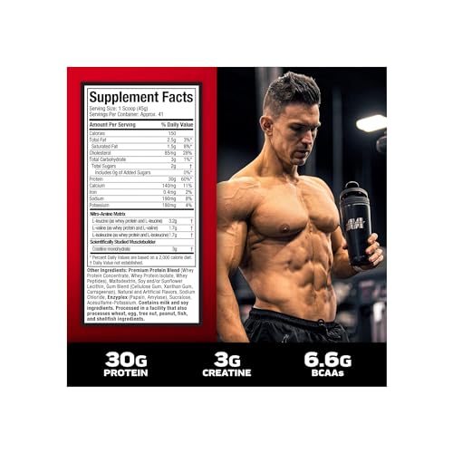 Muscletech Whey Protein Powder (Vanilla Cream, 4 Pound) - Nitro-Tech Muscle Building Formula with Whey Protein Isolate & Peptides - 30g of Protein, 3g of Creatine & 6.6g of BCAA - Image 4