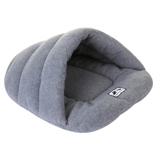 Hundebett mit Kapuze, Katze Schlafsack, Winterthermalsbett mit Kapuze, halb bedeckte Hundekatze Höhle, Welpenhöhlenbett, faltbares gemütliches Haustierbett für Katze, Hund, L.