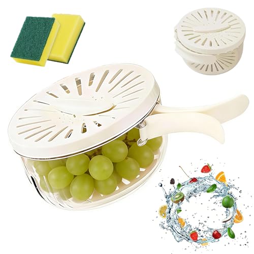Générique Handle 2-in-1 Draining and Preservation Basket: Simplify Washing & Storing, Multipurpose Drain Basket, Quickly Cleans and Dries Fruits, Freshness Design Freshness Design (White)