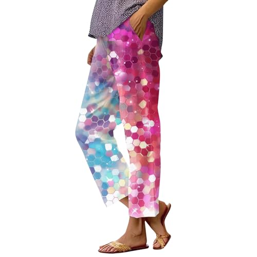 Pantalon de survêtement en lin pour femme à imprimé fleuri idéal pour les vacances