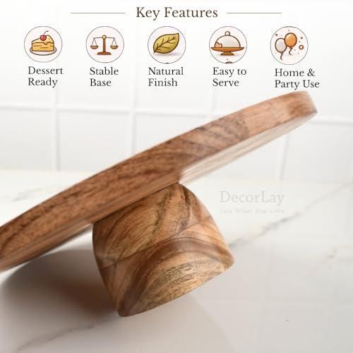 Image of Decorlay 12-Inch Wooden Cake Stand | Elegant Dessert & Cupcake Pedestal Riser | Multipurpose Serving Stand for Parties, Weddings & Kitchen Display