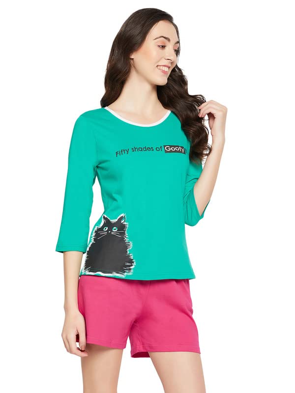 Image of Clovia Women's Cotton Print Top and Shorts Set